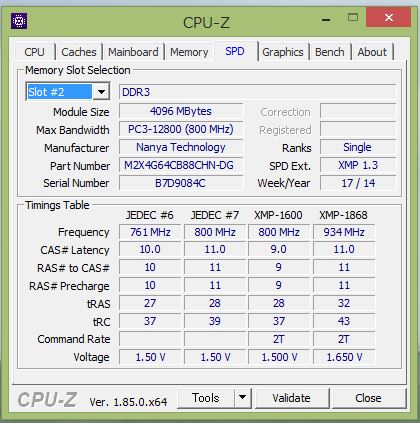 CPUZを使ったパソコンの測定結果