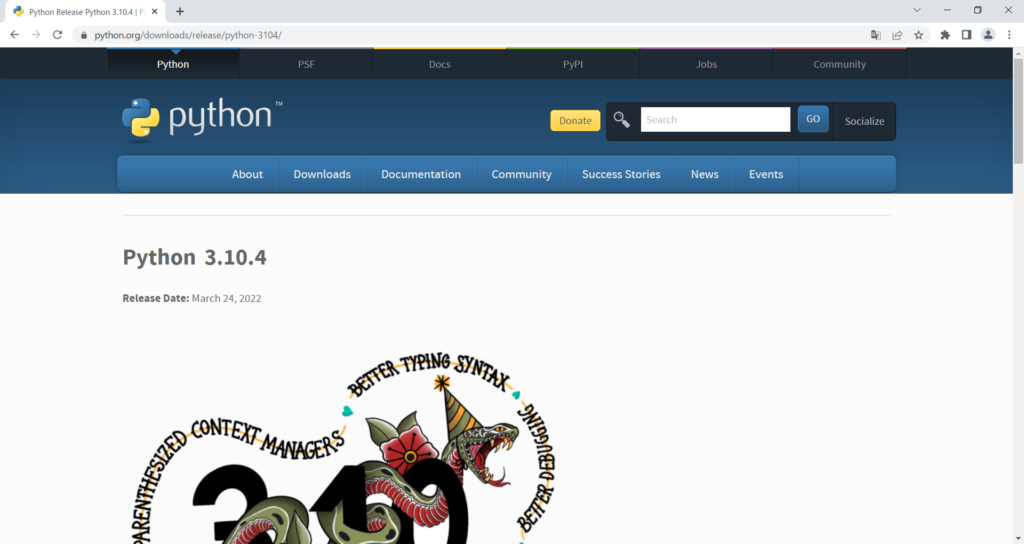 python3.10.4の公式サイト画面